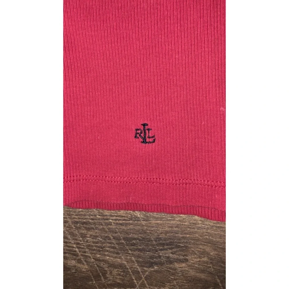 LRL Ralph Lauren Sleeveless Tank Top Women XL Red Navy V-Neck Ribbed Cotton Logo